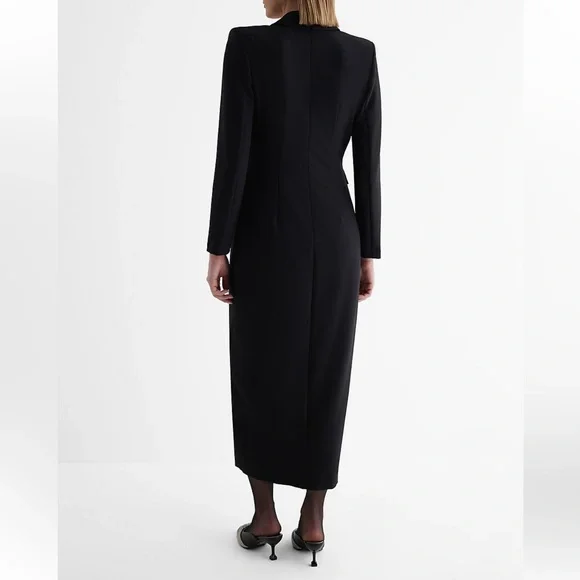Express Double Breasted Padded Shoulder Tuxedo Maxi Blazer Dress Black Small NWT - Picture 2 of 15